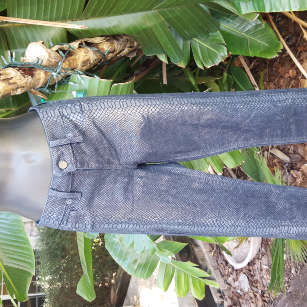 Saks silver low rise snakeprint jeans